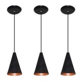 Kit Com 03 Luminarias - Pendente Colorido - Preto com Cobre