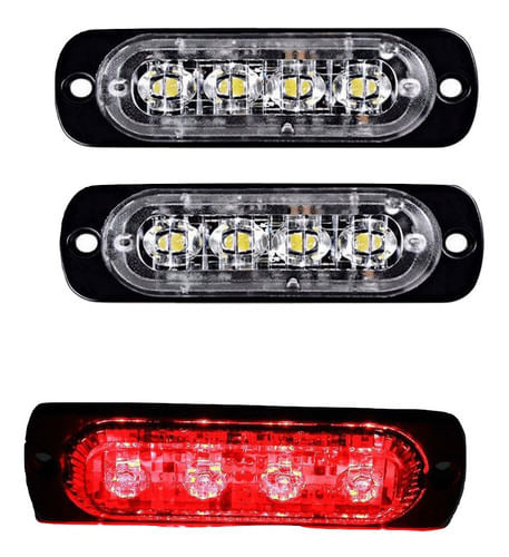 Kit Strobo Led Vermelho Type-r,  Estilo Policia, Ambulancia