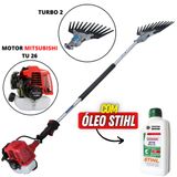 Mão Mecânica De Derriçar Café Nakashi Com Motor Mitsubishi Tu26 26cc Á Gasolina Braço Longo De 1500mm + 01 Óleo Castrol Stihl Lubrificante 2 Tempos