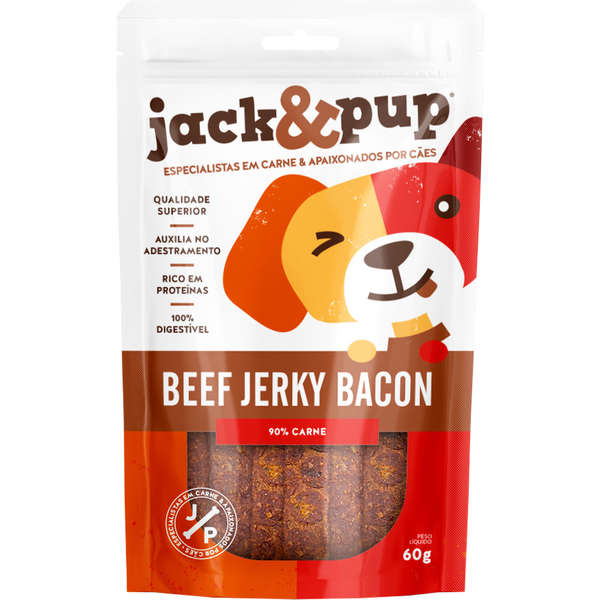 Petisco Snack Jack E Pup P/ Cães Beef Jerky Bacon Carne 60g