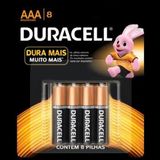 Pilha Alcalina AAA MN2400B8 Duracell (cartela com 8 UNID