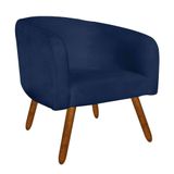 Poltrona Stella Suede Azul Marinho Pés Palito Castanho