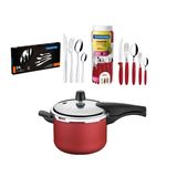 KIT - Panela de Pressão 4,5 Vermelha + 1 Faqueiro Vermelho 30pç + 1 Faqueiro Inox 24pç - Tramontina