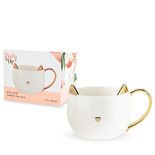 Pinky Up Chloe Cat Mug, 12 Onças Xícara De Café, Acessórios De Café E Chá, Cerâmica Branca Com Acabamento Metálico, Caneca De Gato B