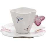 Kit 6 Xícaras Café Porcelana Pires Borboletas 100ml Wolff