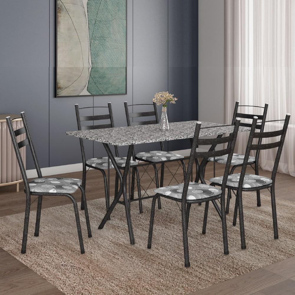 Conjunto De Mesa Itália New Com 6 Cadeiras 1,40m Artefamol Granito / Dark