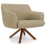 Poltrona Decorativa Giratória Base Giromad Madeira Jade B-68 Veludo Bege - Domi