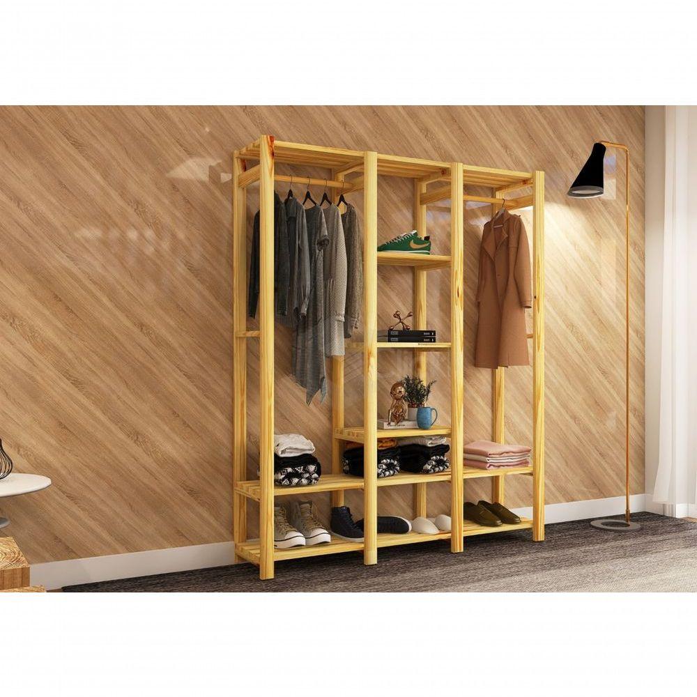 Cabideiro Pinus Armario Estante De Madeira Closet Duplo