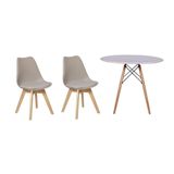 Kit Mesa Jantar Eiffel 100cm Branca + 02 Cadeiras Leda Nude