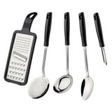 Conjunto de Utensilios Tramontina Easy Inox Cabo Preto 5 Peças