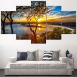 Quadros Decorativos 5 Peças Arvores Por Do Sol Paisagem
