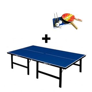 SPORTNOW Mesa de Ping Pong Dobrável com Rodas para Interior e Exterior  Tamanho Padrão com Rede Raquetes e Bolas 274x152,5x76 cm Azul