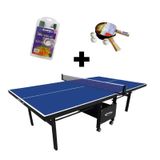 Mesa De Ping Pong Mdf 18mm 1084 Klopf C/ Rodas + Kit Raquetes E Bolinhas 5055 + Suporte Master Com Rede 5034