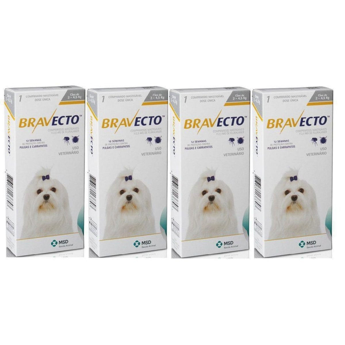 Kit Com 4 Antipulgas Bravecto Cães De 2 A 4,5Kg 112,5 Mg - Carrefour