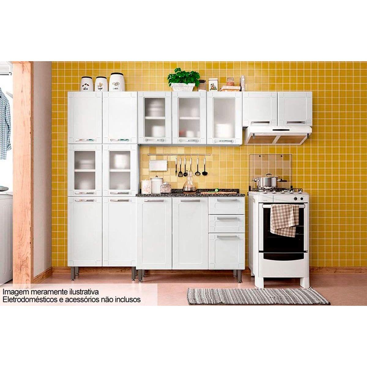 Cozinha Modulada Bertolini Multipla 4 Pecas 2 Armarios 1 Balcao 1 Paneleiro C4p75 Branco