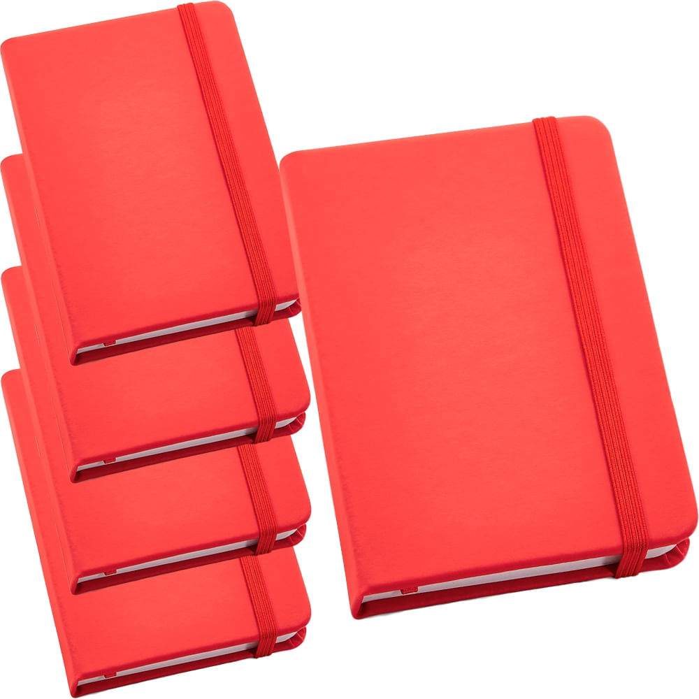 Kit 5x Caderneta de Anotações 9x14cm 80 Fls Sem Pauta Vermelho