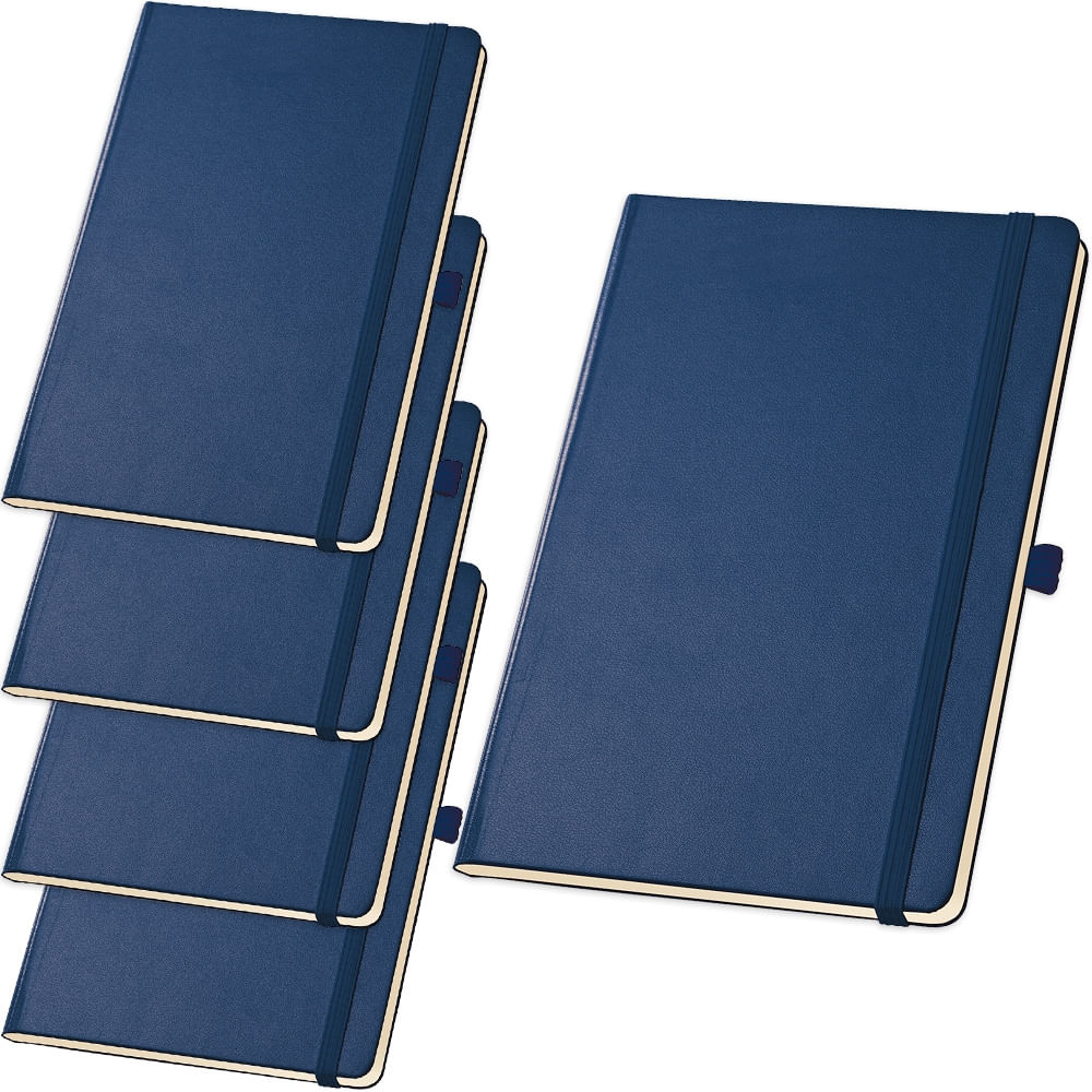 Kit 5x Caderneta de Anotações 13,7x21cm 80 Fls Sem Pauta Azul