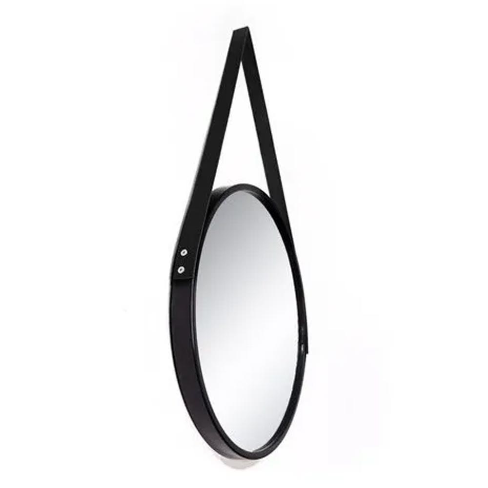 Espelho Decorativo Redondo Preto Adnet Suspenso Com Alça Preta 45cm - Novadecora Menor preço em Espelho Decorativo Redondo Preto Adnet Suspenso Com Alça Preta 45cm - Novadecora