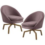 Kit 2 Poltronas Decorativas Giratórias Base Ka Madeira Rafa B-305 Veludo Rosê - Domi