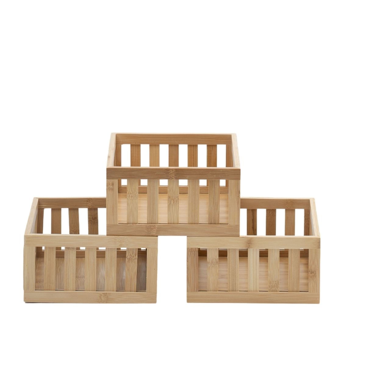 Kit 3 Cestos Organizadores Ripados De Bambu 22cm - Oikos