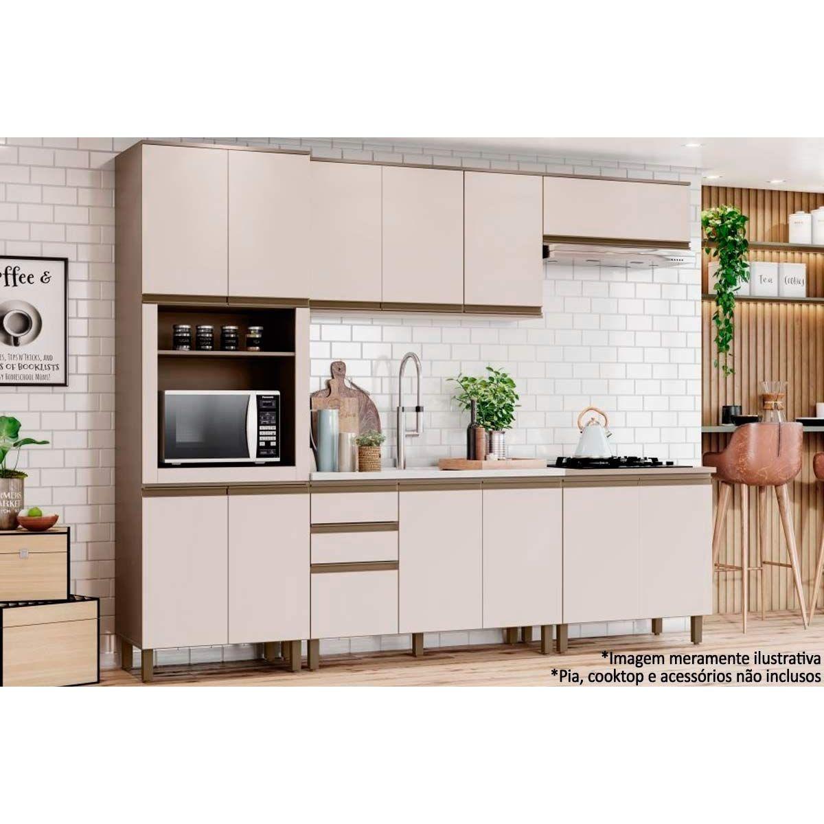 Cozinha Modulada Completa Connect 6 Pecas 2 Armarios 2 Balcoes 1 Paneleiro 1 Complemento C6p06 Duna Cristal Henn