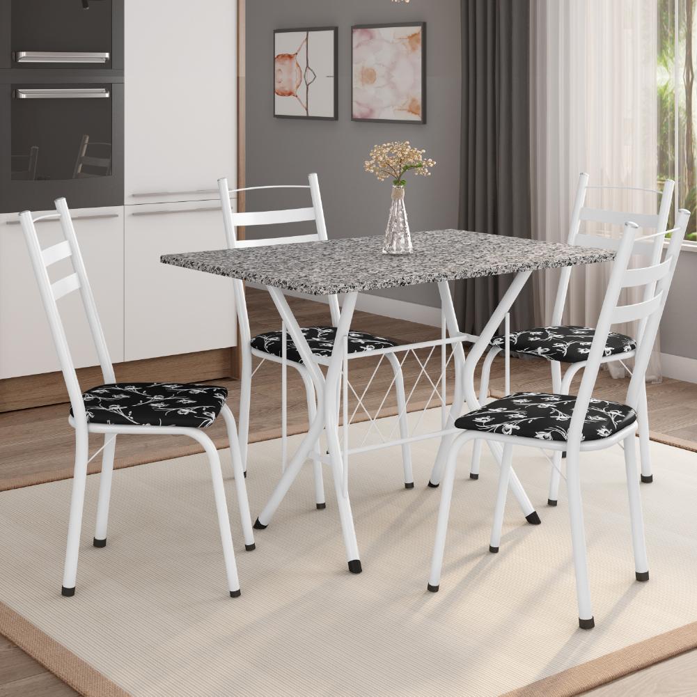 Conjunto De Mesa Itália New Com 4 Cadeiras 1,20m Artefamol Granitado / Branco