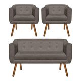 Kit Sofá Namoradeira 2 Lugares e 02 Poltronas Julia Marrom