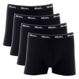 Kit Cueca Boxer Mash 4 Peças Masculina Algodão Elástico Preto 01 P