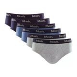 Kit 6 Cueca Mash Slip Algodão Elástico Básica Confortável Azul Marinho P