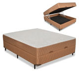 Cama Box Baú Conjugado Casal Santo Box Mola Bonnel Marrom 59x138x188