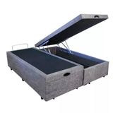 Base Box Baú Casal Bipartido Santo Box Suede Cinza 47x138x188