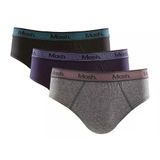 Kit 3 Cueca Slip Elástico Binado Algodão Confortável Básica Preto 01 P