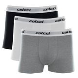 Kit Cueca Boxer Colcci 3 Peças Masculina Algodão Elástico Cinza Mescla Claro P