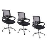 Kit 3 Cadeiras De Escritorio Begonia Tela Mesh Ergonomico - Preto