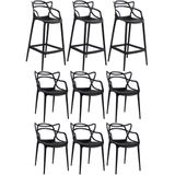 Kit - 6 X Cadeiras + 3 X Banquetas Altas Masters Allegra - Preto
