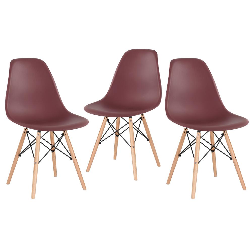 Kit - 3 X Cadeiras Charles Eames Eiffel Dsw - Base De Madeira Clara - Marrom