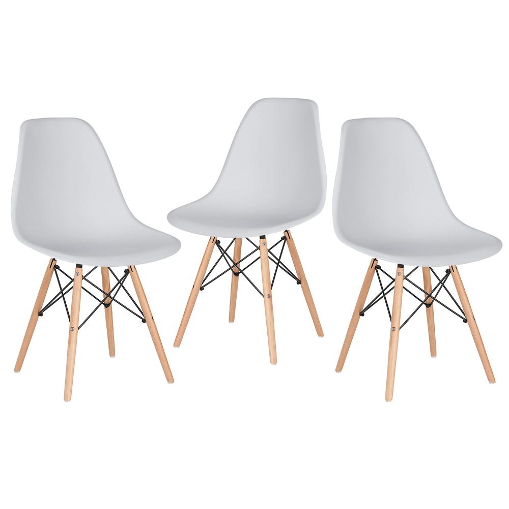 Kit - 3 X Cadeiras Charles Eames Eiffel Dsw - Base De Madeira Clara - Cinza Claro