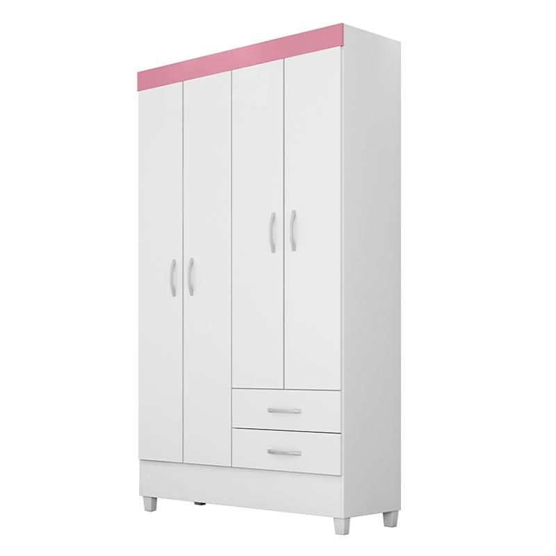 Guarda Roupa Solteiro Astro 4 Portas E 2 Gavetas Flex Branco/rosa - Demóbile