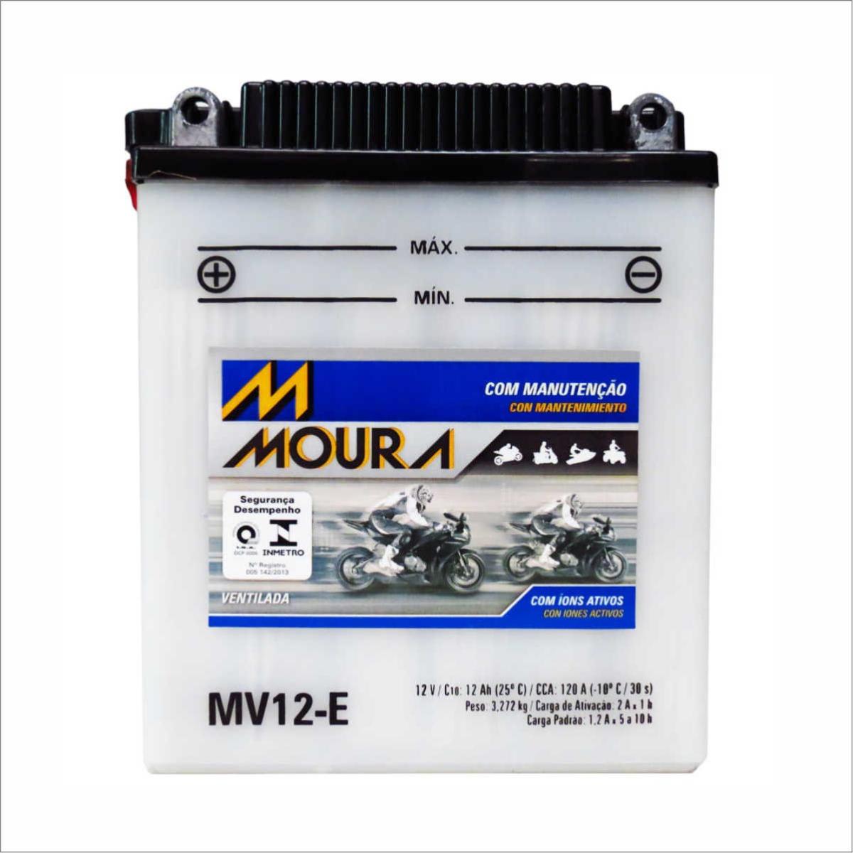 Bateria Ventilada Moto Moura 12V 12Ah MV12-E FOUR CB360 CB400A CB400F CB400T HAWK II CB450 CB450SC