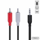 Cabo de Audio 2 RCA Macho para P2 3.5MM Macho 28AWG Puro Cobre 2 Metros - P2R35-2