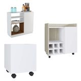 Conjunto para Sala de Estar Aparador Cachepô e Bar Estilare Branco/Bege