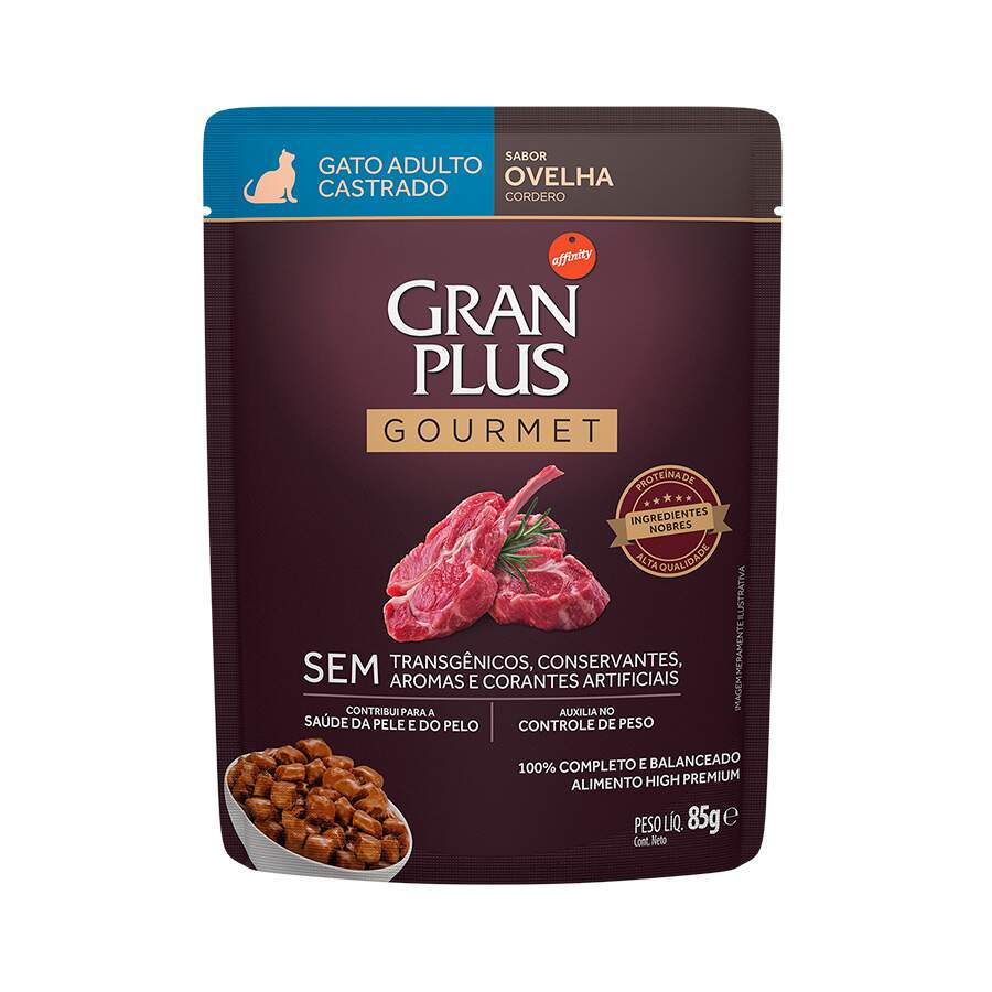 Ração Úmida Sachê Granplus Gourmet Gatos Castrados Ovelha 85g