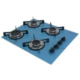 Cooktop 4 Bocas A Gás Chamalar Premium Mesa De Vidro Ultra Chama 164 Marmorizado Azul Bivolt