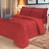 Edredom com Lençol Confortable Dupla Face 5 pçs para Cama Casal Queen Vermelho Cotex