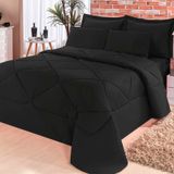 Edredom 6 pçs Dupla Face para Cama Casal Queen com Lençol Cotex Preto