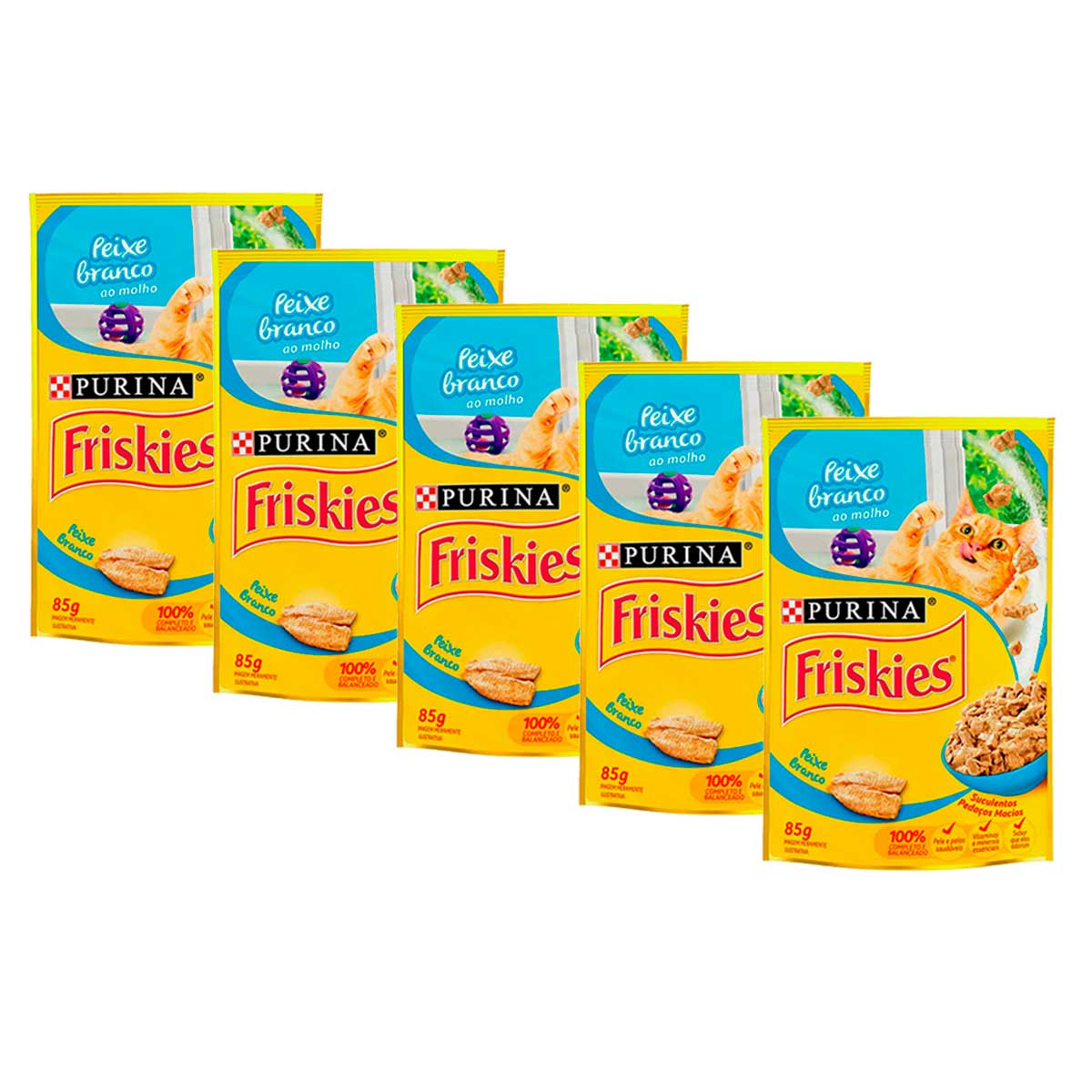 Kit 5 Sachês Peixe Branco Ao Molho Friskies 85g