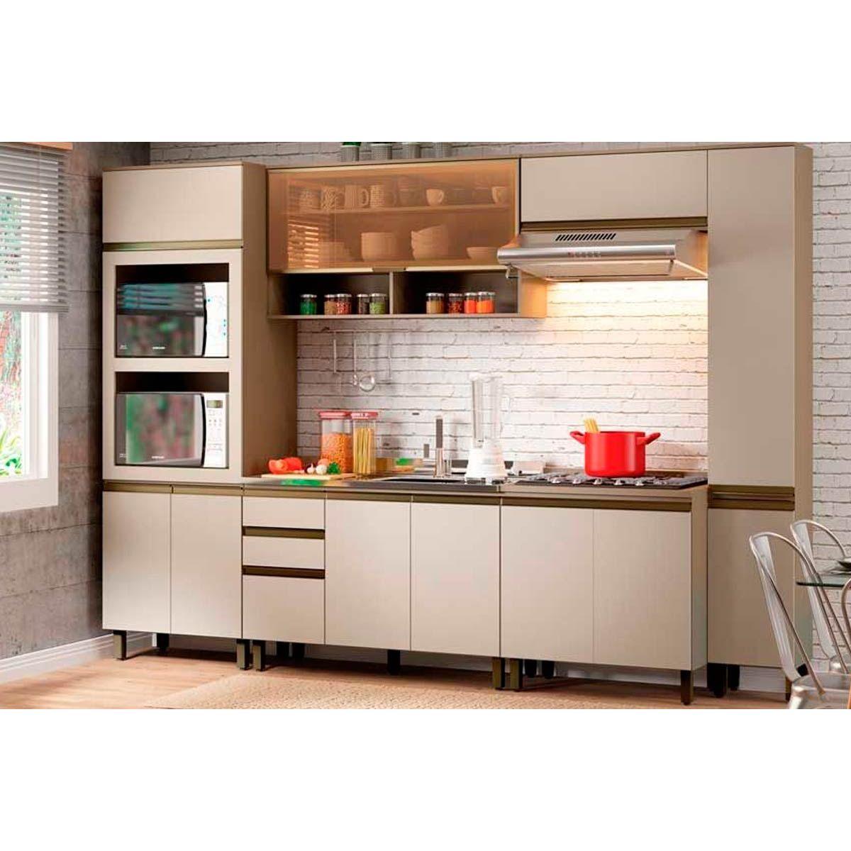 Cozinha Modulada Completa Connect 8 Pecas 2 Armarios 2 Balcoes 2 Paneleiros 2 Complementos C8p07 Duna Cristal Henn