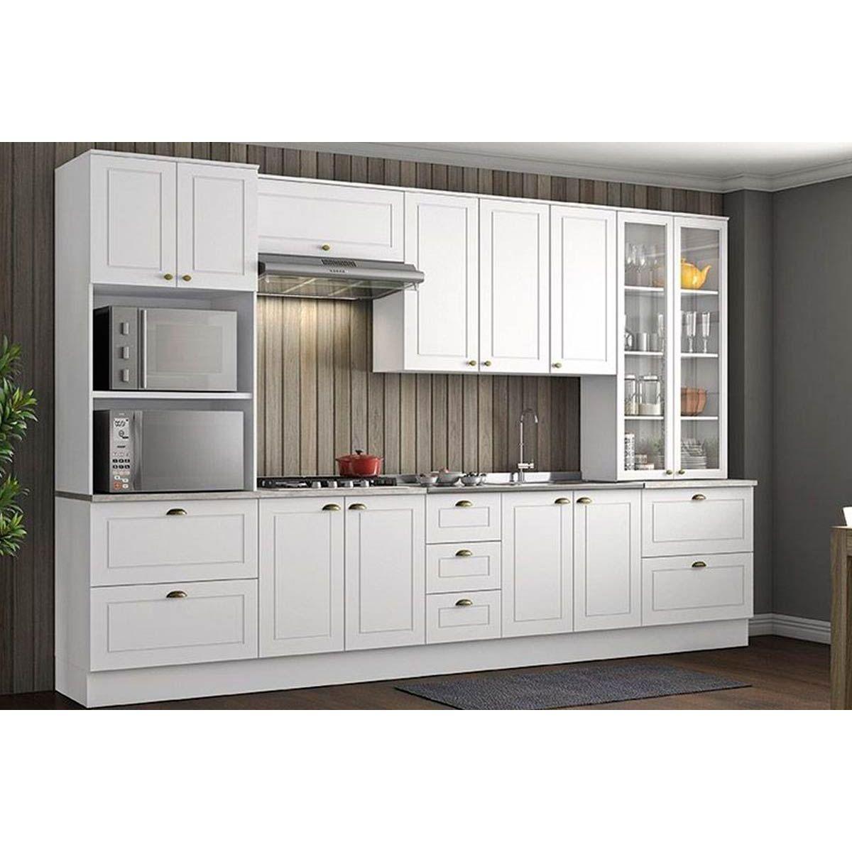 Cozinha Modulada Henn Americana 8 Pecas 2 Armarios 2 Balcoes 2 Paneleiros 2 Complementos C8p02 Branco