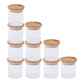 Potes de Vidro para Mantimentos com Tampa de Bambu 200ml - 10 Peças