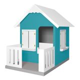 Casinha De Brinquedo Com Cercado E Cobertura Mdf Azul Turquesa/branco - Criança Feliz